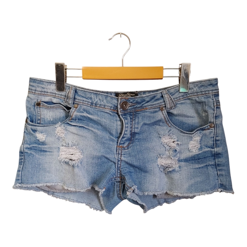 Streetwear Society Blue Jean Shorts Distressed Cut-Offs